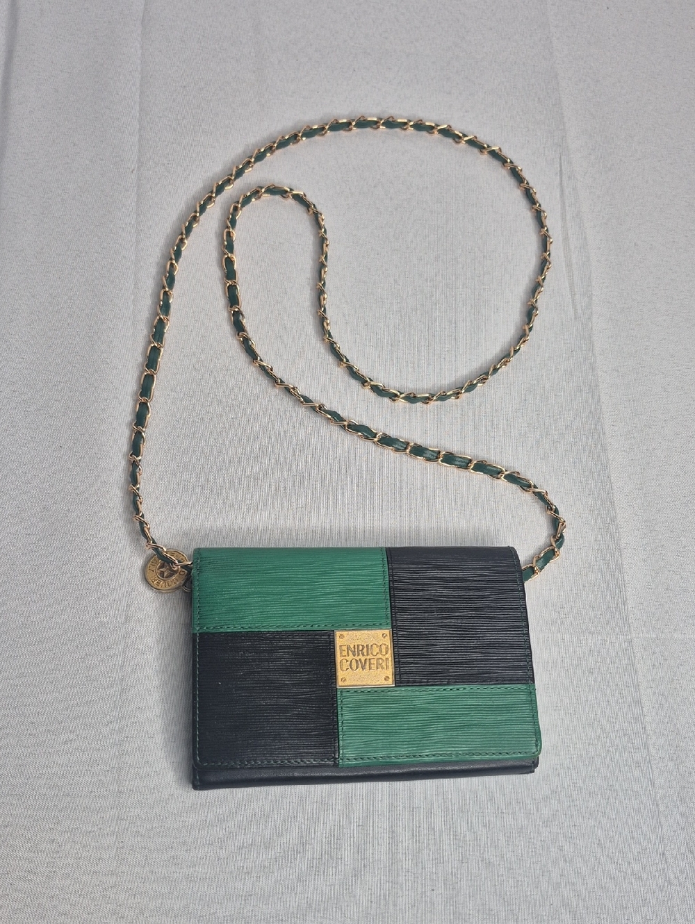 ENRICO COVERI Green & Black Colorblock Leather Wallet Made In Italy - Picture 4 of 16